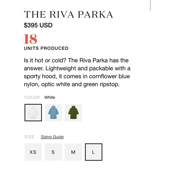 We-ar4 Limonta Riva Parka 1;18 White Women's Sz L Hooded Lightweight Jacket NWT